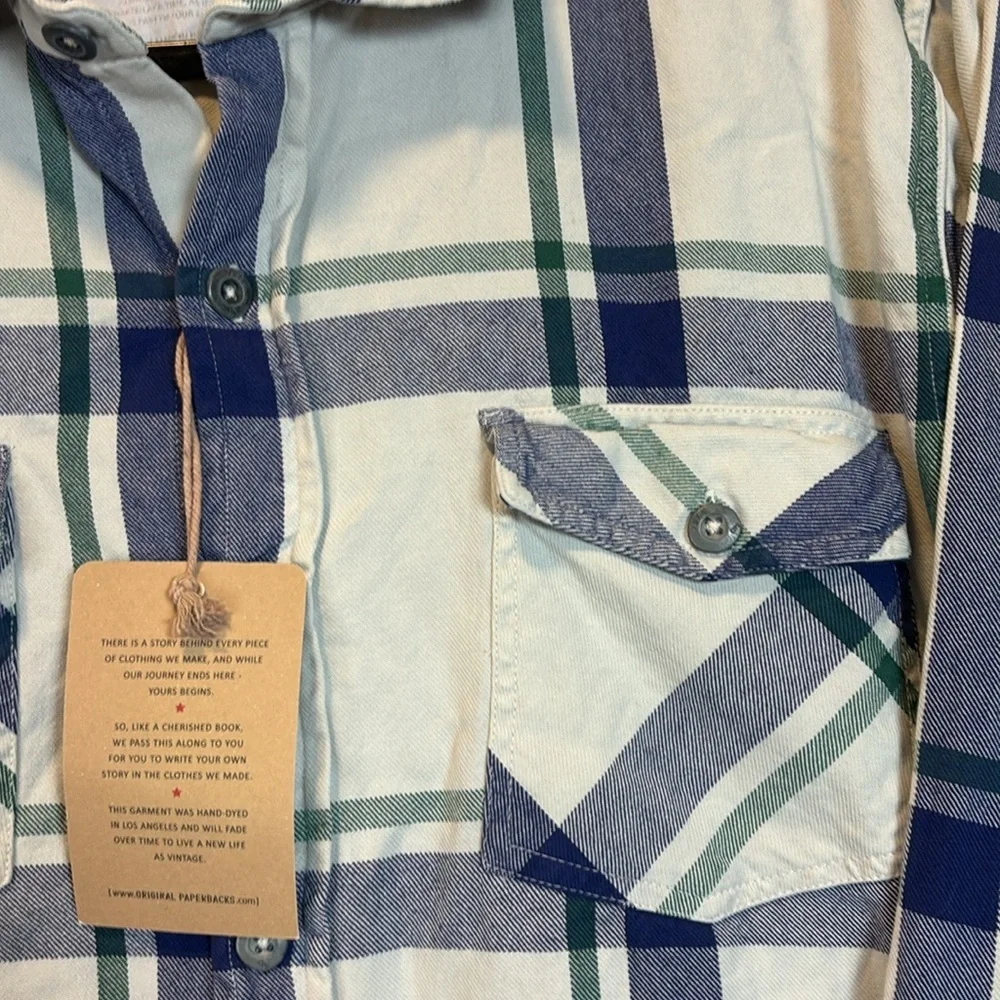 OPB Original Paperbacks Shirt Mens Medium White‎ Blue Button Up Plaid New